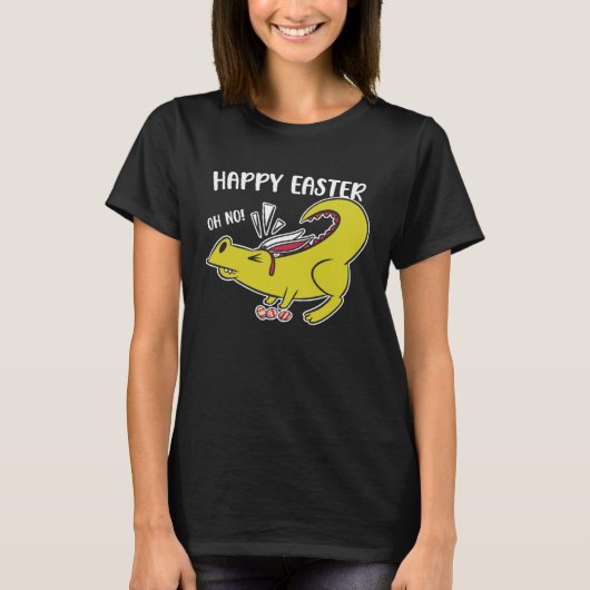 Happy Easter Oh No Holiday Dinosaur Trex Bunny Ear Tシャツ (正面)