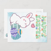 Happy Easter / Ostern bunny with eggs シーズンポストカード (正面/裏面)