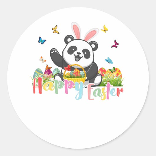 Happy Easter Panda Bunny Eggs ラウンドシール (正面)