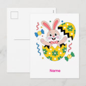 Happy Easter Party Bunny Popping Out シーズンポストカード (正面/裏面)