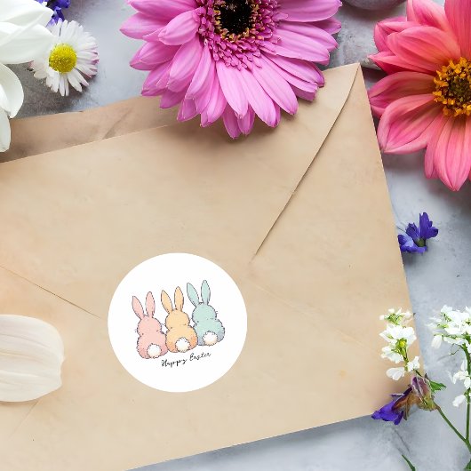 Happy Easter Pastel Bunnies Custom Text  ラウンドシール