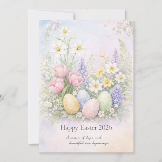 Happy Easter Pastel Floral Card Spring Botanical  シーズンカード (正面)