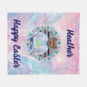 Happy Easter Pastel Floral Custom Kid Photo Name フリースブランケット (正面(横))