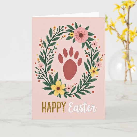 Happy Easter Paw Print Card カード (黄色い花)