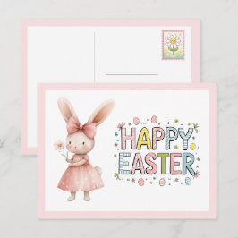 Happy Easter Pink Bunny Postcard シーズンポストカード
