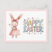 Happy Easter Pink Bunny Postcard シーズンポストカード (正面)