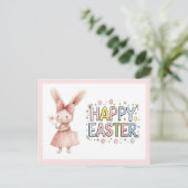 Happy Easter Pink Bunny Postcard シーズンポストカード (スタンド正面)