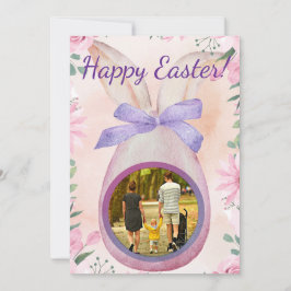 Happy Easter pink egg with bow insert photo 招待状