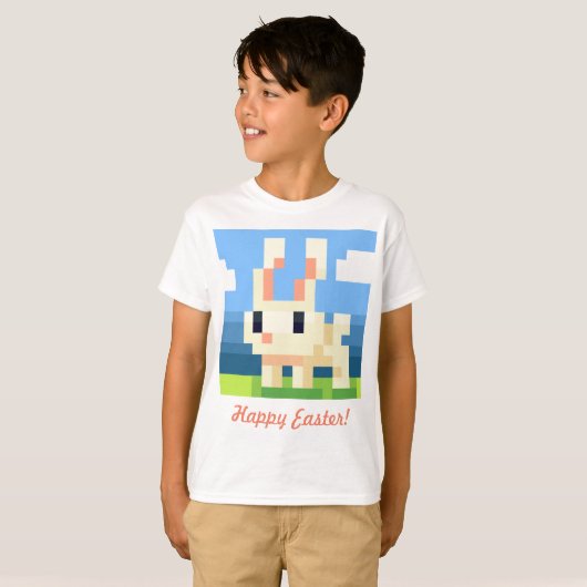 Happy Easter pixelart bunny shirt, Pixel Art  Tシャツ (正面フル)