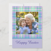 Happy Easter Plaid One Photo Purple Blue Pastel シーズンカード (正面)