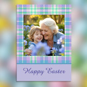 Happy Easter Plaid One Photo Purple Blue Pastel シーズンカード