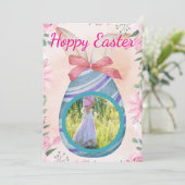 Happy Easter - purple blue egg with photo 招待状 (スタンド正面)