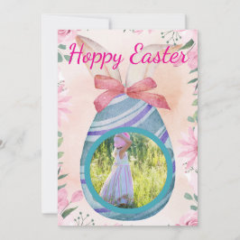 Happy Easter - purple blue egg with photo 招待状