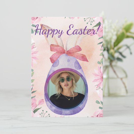Happy Easter - purple egg with photo 招待状 (スタンド正面)