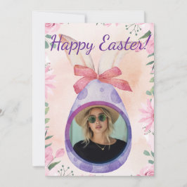 Happy Easter - purple egg with photo 招待状