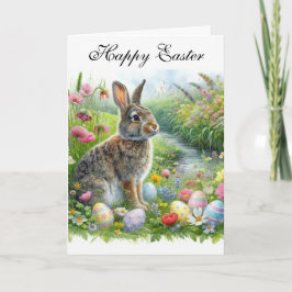Happy Easter Rabbit and Holiday Eggs  カード