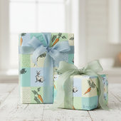 Happy Easter Rabbit & Carrot Squares Blue Pattern ラッピングペーパー