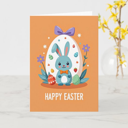Happy Easter Rabbit Scene Card カード (黄色い花)