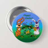 Happy Easter! Rabbit with Bunny and Chick 缶バッジ (正面&裏面)