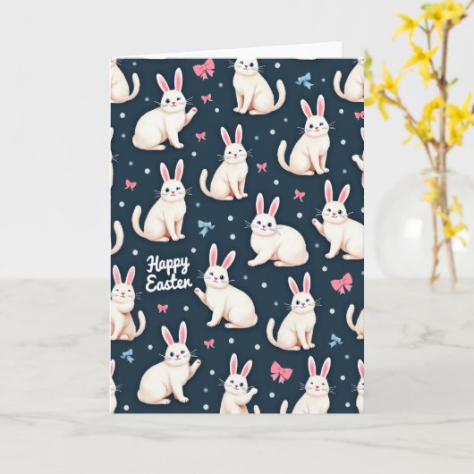 Happy Easter Rabbits Pattern Card カード (黄色い花)