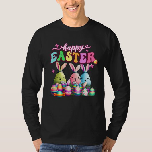 Happy Easter  Rabit Eggs Retro Groovy Bunny Easter Tシャツ (正面)