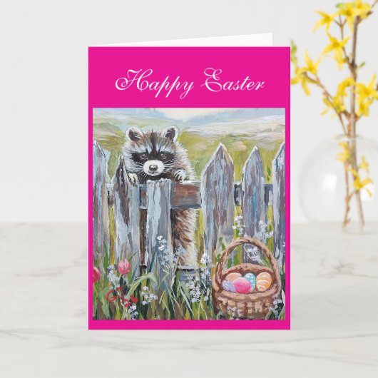 Happy Easter Raccoon カード (黄色い花)