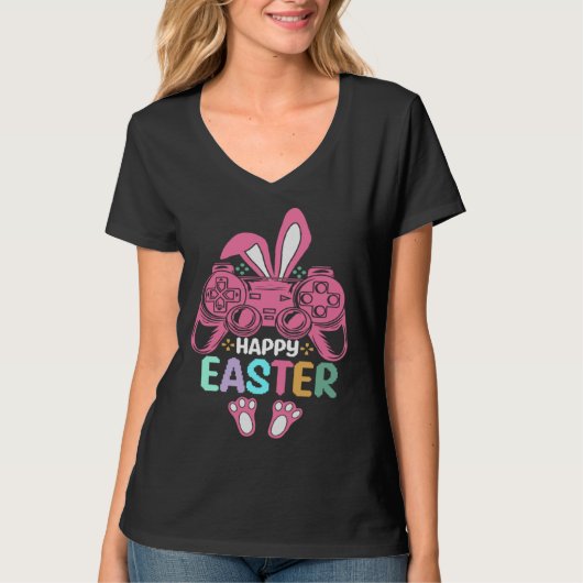 Happy Easter Retro Bunny Video Gaming Controller W Tシャツ (正面)