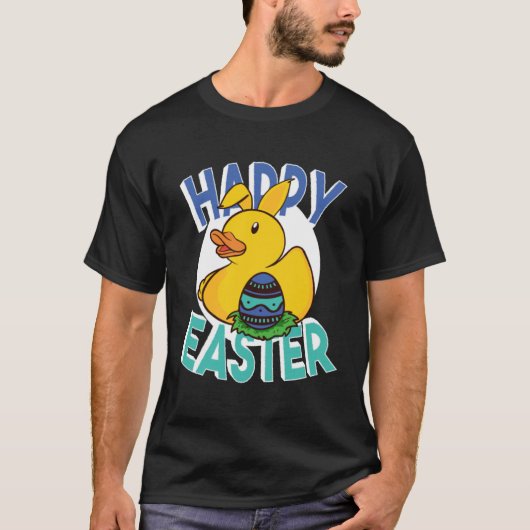 Happy Easter Rubber Duck Bunny Ears Easter Eggs cu Tシャツ (正面)