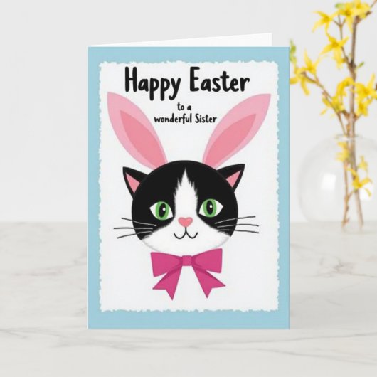 Happy Easter Sister Cat Card カード (黄色い花)