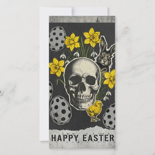 Happy Easter Skull Card With Daffodils, Rabbit シーズンカード (正面)