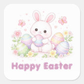 Happy Easter Spring Design - Cute Easter Bunny  スクエアシール (正面)