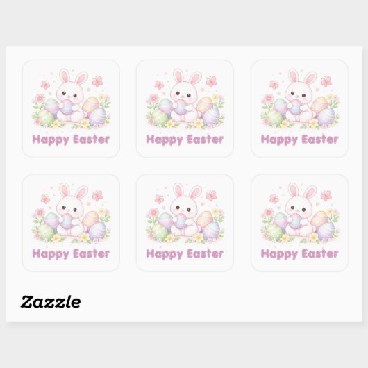 Happy Easter Spring Design - Cute Easter Bunny  スクエアシール (シート)