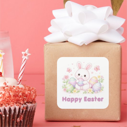 Happy Easter Spring Design - Cute Easter Bunny  スクエアシール (パーティー)