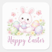 Happy Easter Spring Design - Cute Easter Bunny  スクエアシール (正面)
