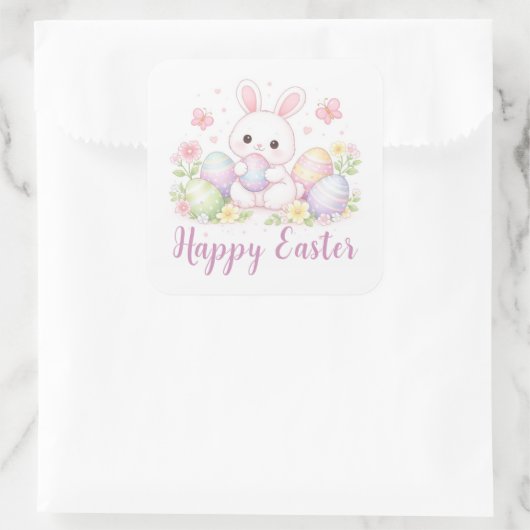 Happy Easter Spring Design - Cute Easter Bunny  スクエアシール (バッグ)