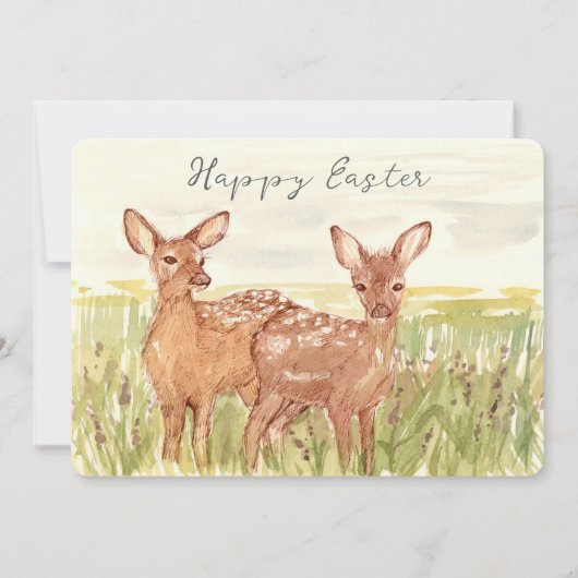 Happy Easter Spring Fawns Deer Wildflower Field シーズンカード (正面)