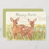 Happy Easter Spring Fawns Deer Wildflower Field シーズンカード (正面/裏面)