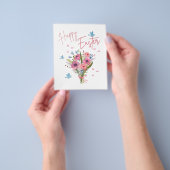 Happy Easter Spring Floral Bouquet & Blue Birds チラシ (手)