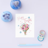 Happy Easter Spring Floral Bouquet & Blue Birds チラシ (シングル)