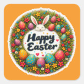 Happy Easter – Spring Floral Circle Autocolante スクエアシール (正面)