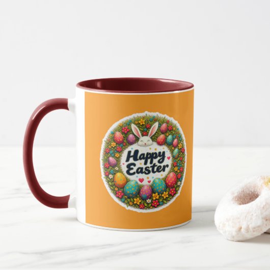 Happy Easter – Spring Floral Circle caneca マグカップ (ドーナツ)
