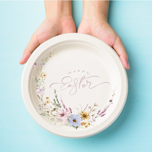 Happy Easter Spring Flower Wreath ペーパープレート