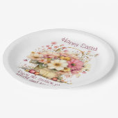 Happy Easter Spring Pink and Yellow Flowers ペーパープレート (アングル)