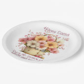 Happy Easter Spring Pink and Yellow Flowers ペーパープレート (アングル)