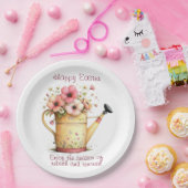 Happy Easter Spring Pink and Yellow Flowers ペーパープレート (パーティー)