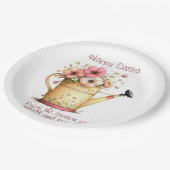 Happy Easter Spring Pink and Yellow Flowers ペーパープレート (アングル)