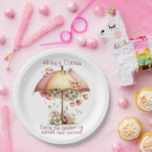 Happy Easter Spring Pink and Yellow Flowers Umbrel ペーパープレート (パーティー)