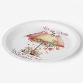 Happy Easter Spring Pink and Yellow Flowers Umbrel ペーパープレート (アングル)