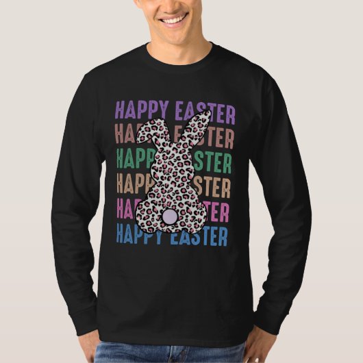 Happy Easter Stacked Cheetah Leopard Bunny Rabbit  Tシャツ (正面)