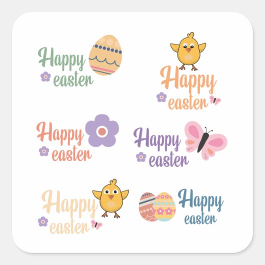 happy easter stickers スクエアシール (正面)